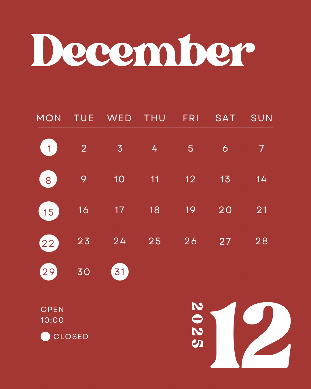 12月店休日のお知らせのアイキャッチ画像